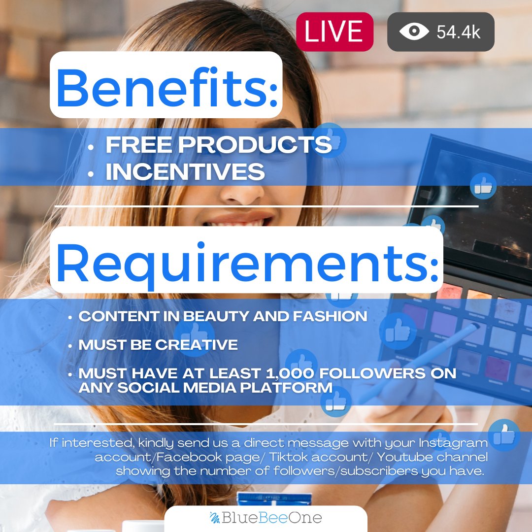 BlueBeeOne's tweet image. We are currently looking for Influencers and Content Creators that can help us promote our skincare products through social media platforms such as; Tiktok Videos, FB reels, IG reels, and YouTube Videos.

#influencer #TikTok #model #InfluencerMarketing #SocialMedia #creativity