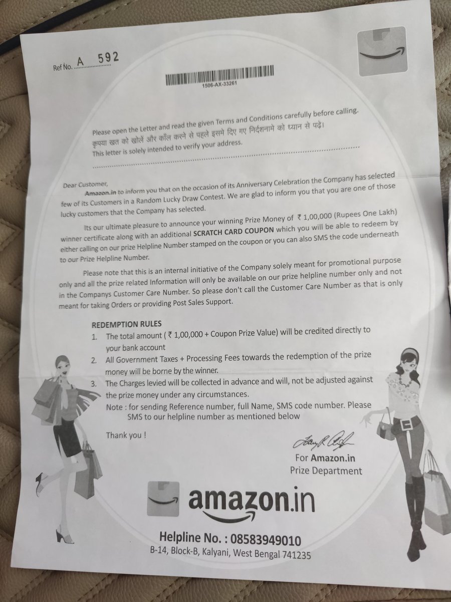 boseab's tweet photo. @amazonIN received a scam letter. Please address accordingly. https://t.co/mo01TywbDM