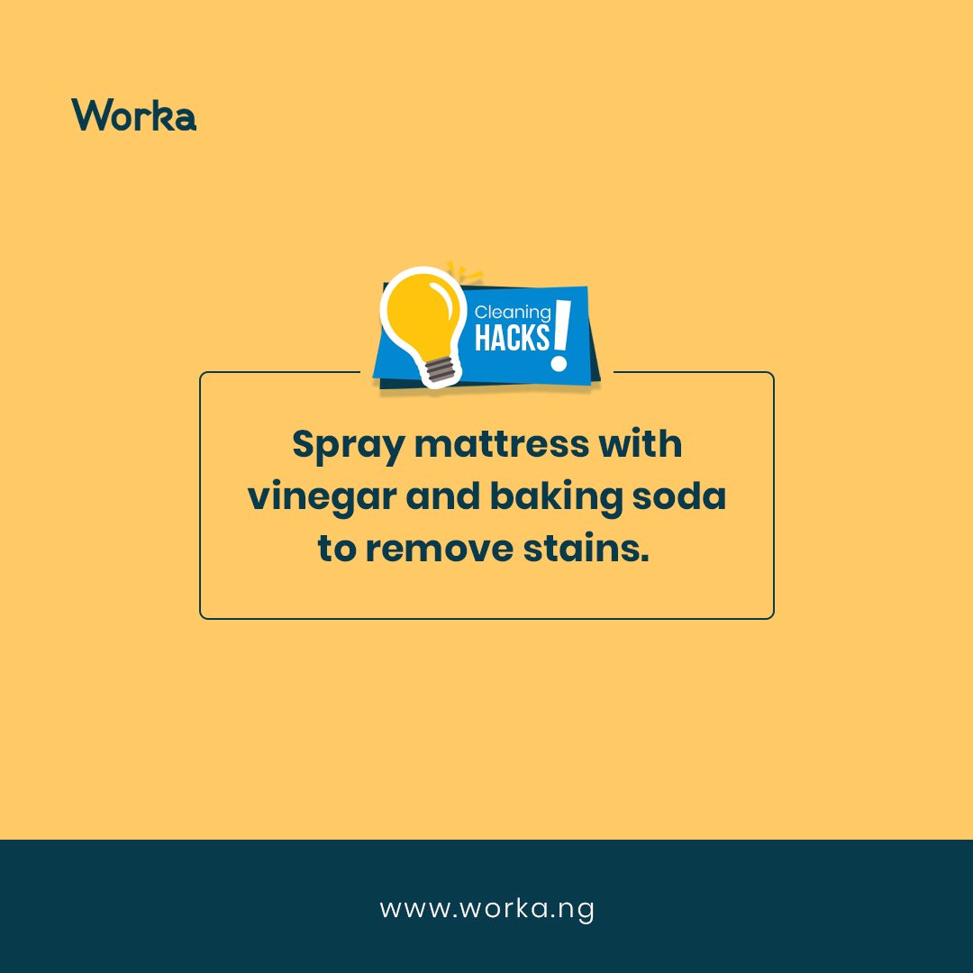 theworkahq's tweet image. Do you know? 

If you spray your mattress with vinegar and baking soda, the stains will be removed!

#worka #MondayMotivation #explorepage #explore #abuja