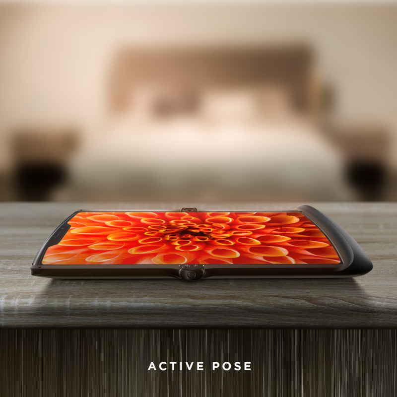 Moto's tweet photo. Just our motorola razr 5G device flexing its poses on #InternationalYogaDay🧘‍♀️