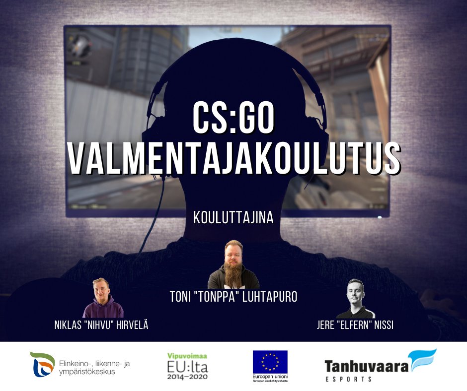 Oletko miettinyt CSGO-valmentajan uraa tai onko teillä joukkue valmentajaa vailla? Hae mukaan Tanhuvaaran CSGO-valmentajakoulutukseen!

Pääkouluttaja
<a href="/tonppz/">Toni Luhtapuro</a>

Psyykkinen valmennus
<a href="/Nihvu/">Niklas Milén</a>

Analysointi
<a href="/jere_nissi/">Jere Nissi</a>

Lisätietoja: bit.ly/3y17ZnM

#esportsfi #CSGO
