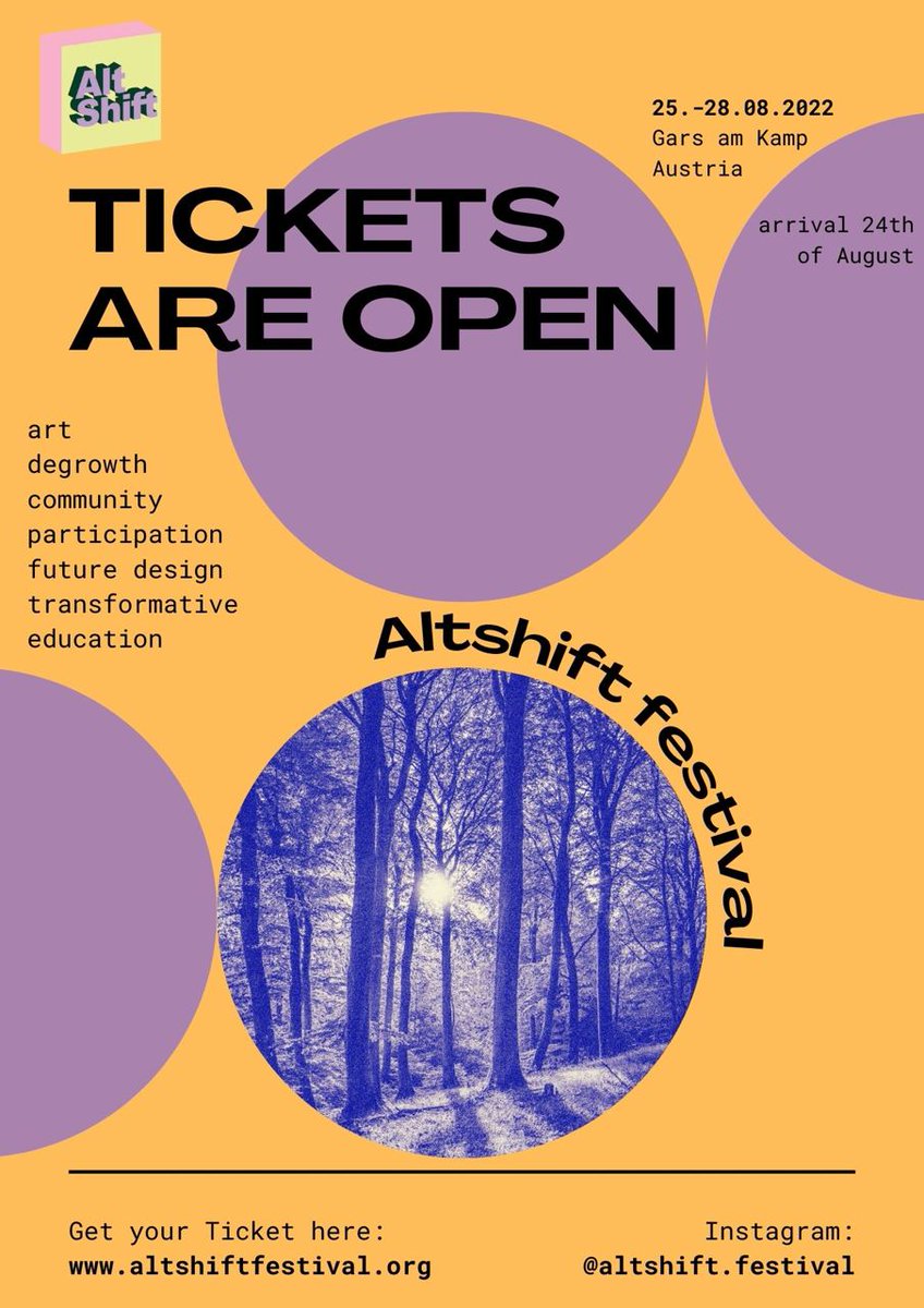 festival_alt's tweet photo. 🤩Check out AltShift, a #degrowth festival
🏕️Tickets (180€) include a stunning camping site, local and vegan food 3 times a day, hands-on workshops, live music, the space to collaboratively build part of the program & +++
👉https://t.co/QH1ZpOY9xi 4 +info & discounted tickets https://t.co/Vi5qXCpgxX