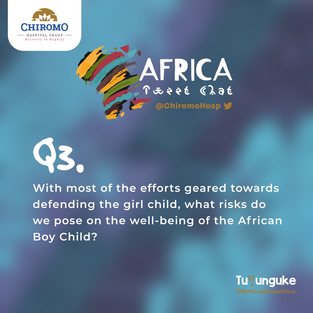 Q3: With most of the efforts geared towards defending the girl child, what risks do we pose on the well-being of the African Boy Child?

#TufungukeNaBoyChild
 #MensHealthMonth 
#MindfulMondays