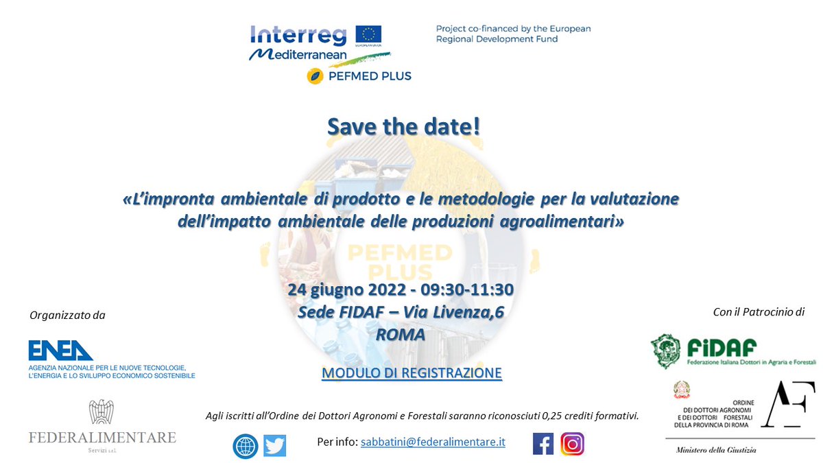 PEFMEDPLUSproject (@pefmedplus) on Twitter photo #SaveTheDate 
📢Italian-speaking followers find out #PEFMEDPLUS final findings about #pef in #agrifood production 🌱
🗓️ 24.06.2022
🕘 09:30/11:30
📍  Rome + Online 
✍️register.gotowebinar.com/register/85113…
#StayTuned 
#greeningagrifood #Sustainability #climateneutrality #innovation #SaveTheDate 
📢Italian-speaking followers find out #PEFMEDPLUS final findings about #pef in #agrifood production 🌱
🗓️ 24.06.2022
🕘 09:30/11:30
📍  Rome + Online 
✍️register.gotowebinar.com/register/85113…
#StayTuned 
#greeningagrifood #Sustainability #climateneutrality #innovation
