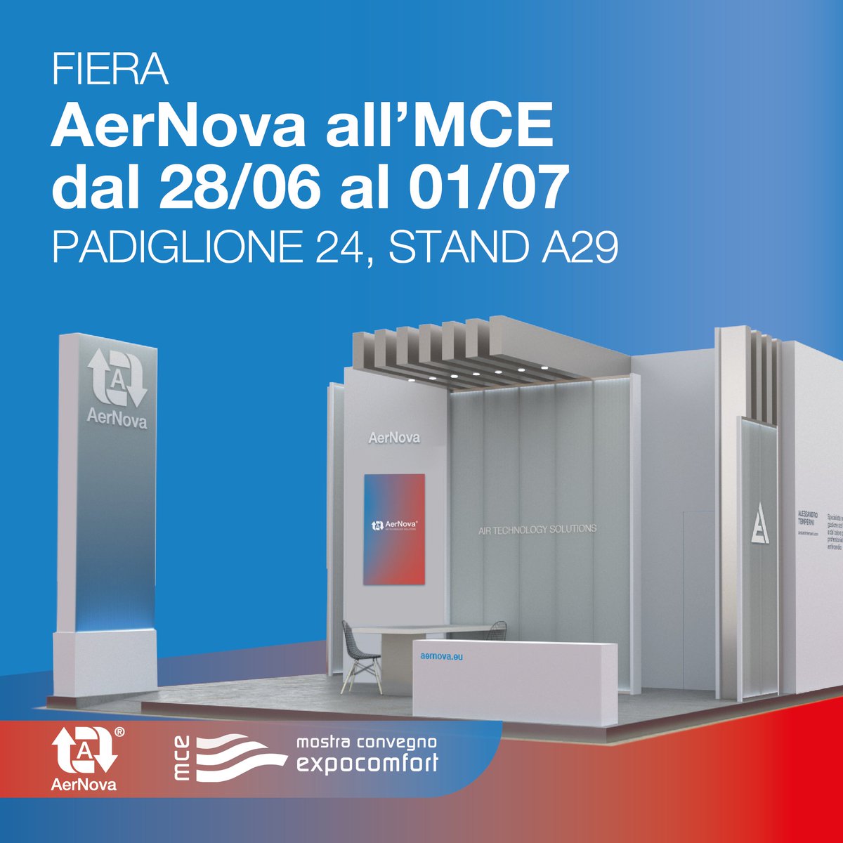 AernovaSrl's tweet photo. 👉Appuntamento con Aernova all’MCE dal 28/6 all’1/7,  padiglione 24, stand A29!

Quella che ci apprestiamo a vivere è un’estate calda di novità per Aernova che sarà protagonista della MCE, la Mostra Convegno Expocomfort a Roh (MI).

👉https://t.co/96eauB1uDv

#AerNovaFermo https://t.co/x9NmtT3oJm