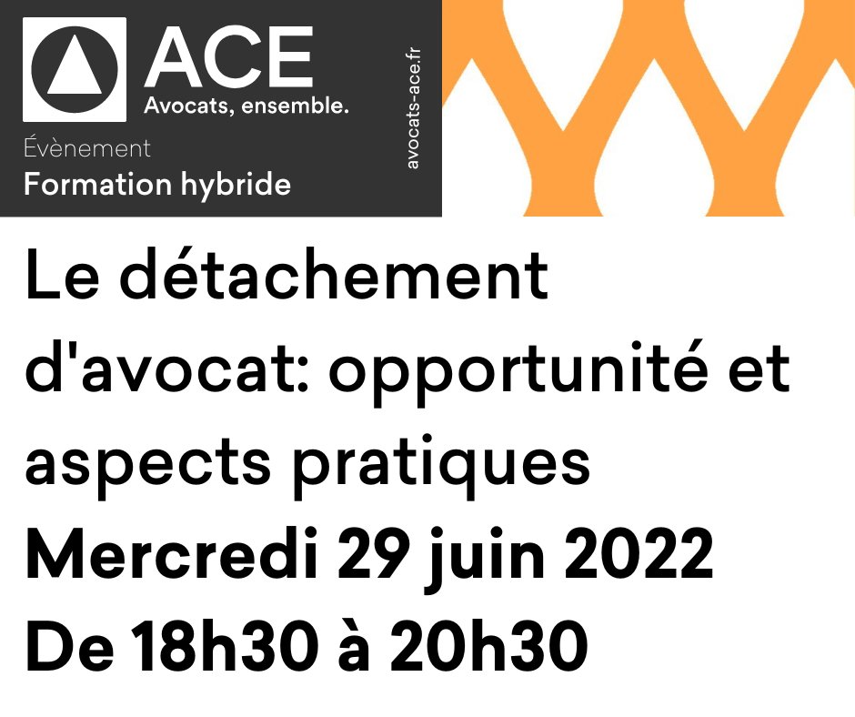 🤩 L'ACE - Jeunes Avocats Paris vous invite à une nouvelle formation hybride, suivi d'un afterwork au Madmen !

🧐  Le détachement d'avocat: opportunité et aspects pratiques

Inscription  : kxo-solutions.com/app/#/public/a…