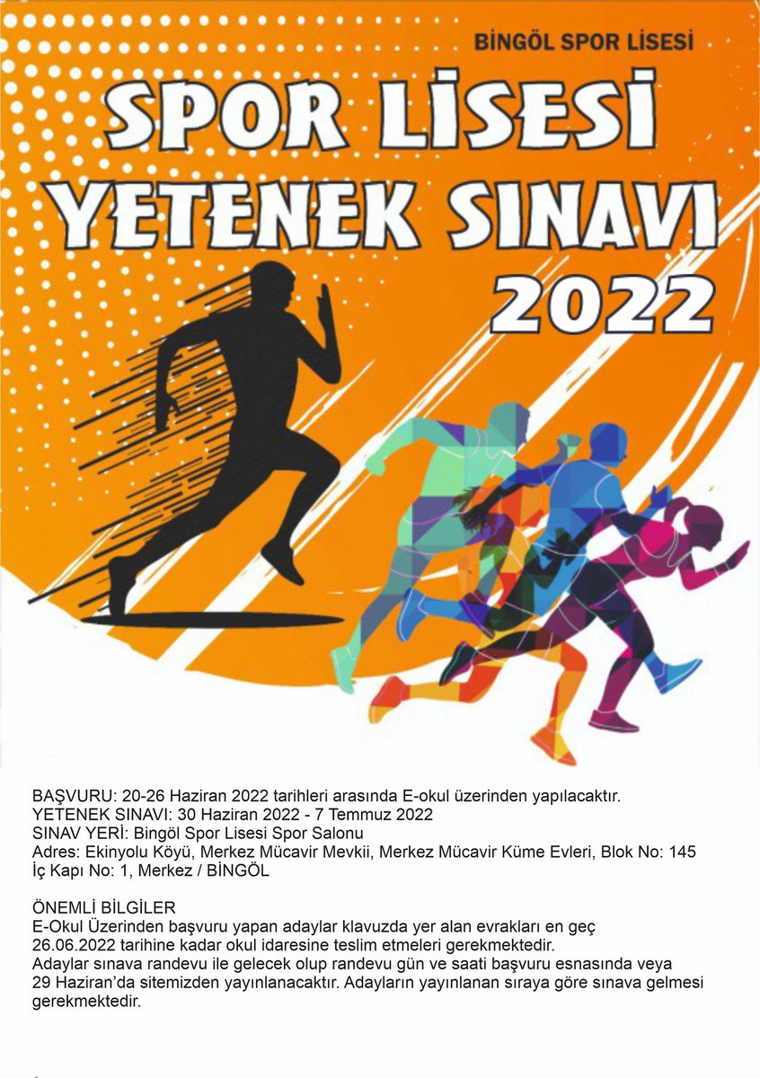 BİNGÖL SPOR LİSESİ YETENEK SINAVI DUYURUSU GENÇ SPORCULARIN YENİ ADRESİ