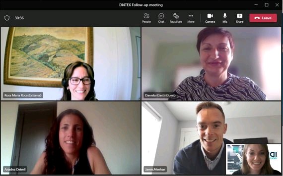 Di4Tex's tweet photo. Another great partnership meeting with Rosa M. Roca, Dr. Daniela Zavec, Dr. Ariadna Detrell, Dr. Jamie Meehan &amp; Katrin Weittenhiller to discuss progress and the next steps of assessing the digital needs of companies in the textile advanced manufacturing industry. 

@EUErasmusPlus https://t.co/6rFH6rz2FN