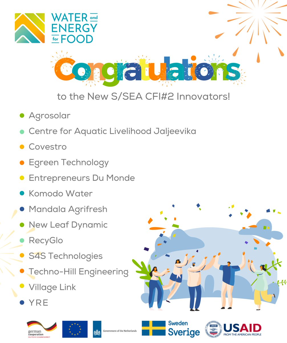 WE4FGCD's tweet photo. #WE4FAsiaRIH is proud to present the 13 new innovators. We selected the most promising innovations in the water-energy-food nexus 👉 https://t.co/qCGDr4DeCV

@Sida @DutchMFA @BMZ_Bund @NewLeafDynamic @RecygloW @rumahenergi @TetraTechIntDev @CrossBoundary @DevWorks_Intl https://t.co/6QqQp5R6ZC