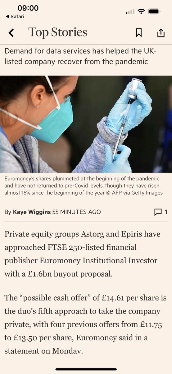 As revealed in MoS - Euromoney is target for £1.6bn private equity bid