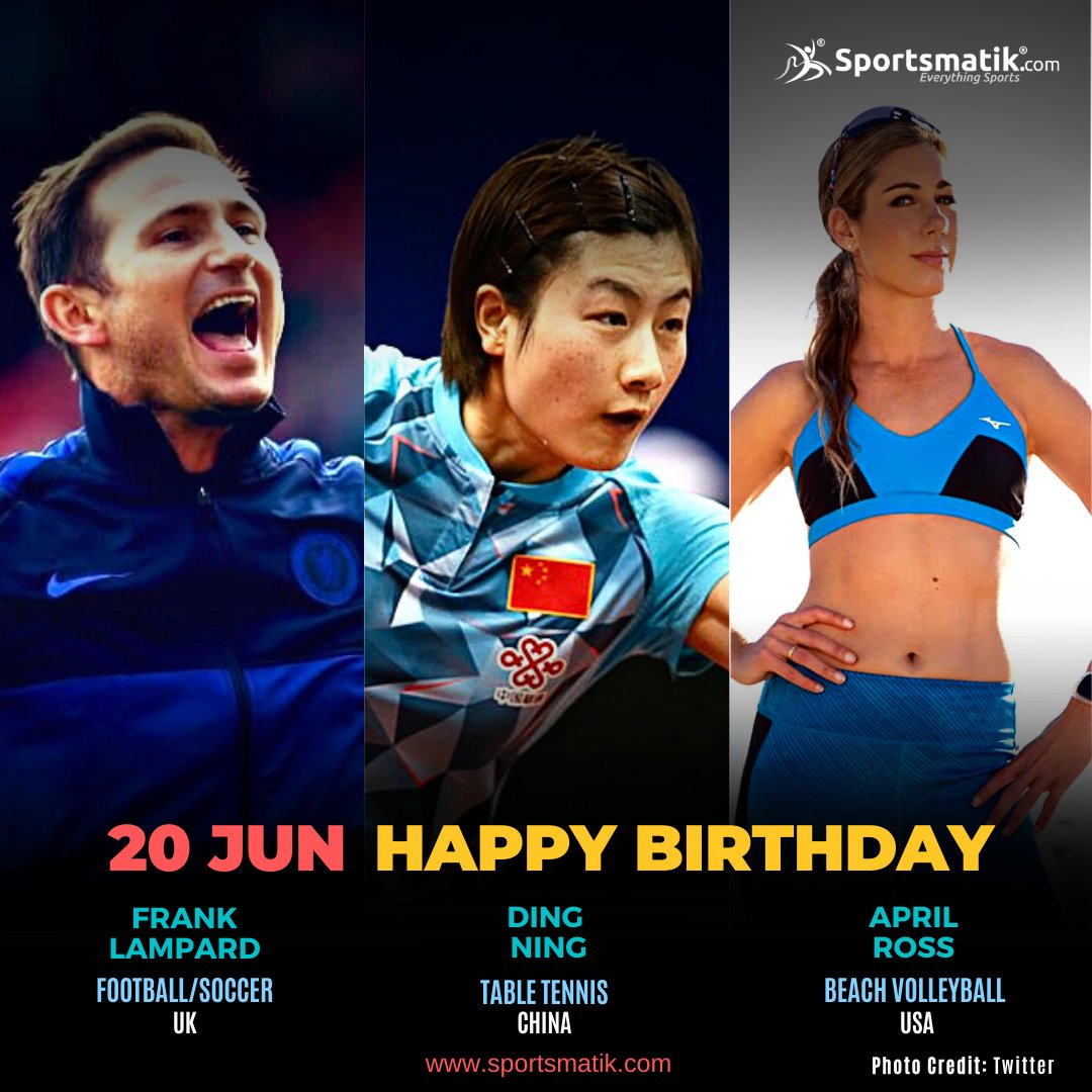 sportsmatik's tweet photo. Sportsmatik wishes the legendary sports star a Happy Birthday to
#FrankLampard #Football/Soccer UK
#DingNing #Tabletennis China
#AprilRoss #Beachvolleyball USA
https://t.co/Sz3agbqMPb
#birthday #birthdaybash #birthdaywishes #birthdaycelebration #todaybirthday #todaybirthday https://t.co/xgdNTZ1EL3