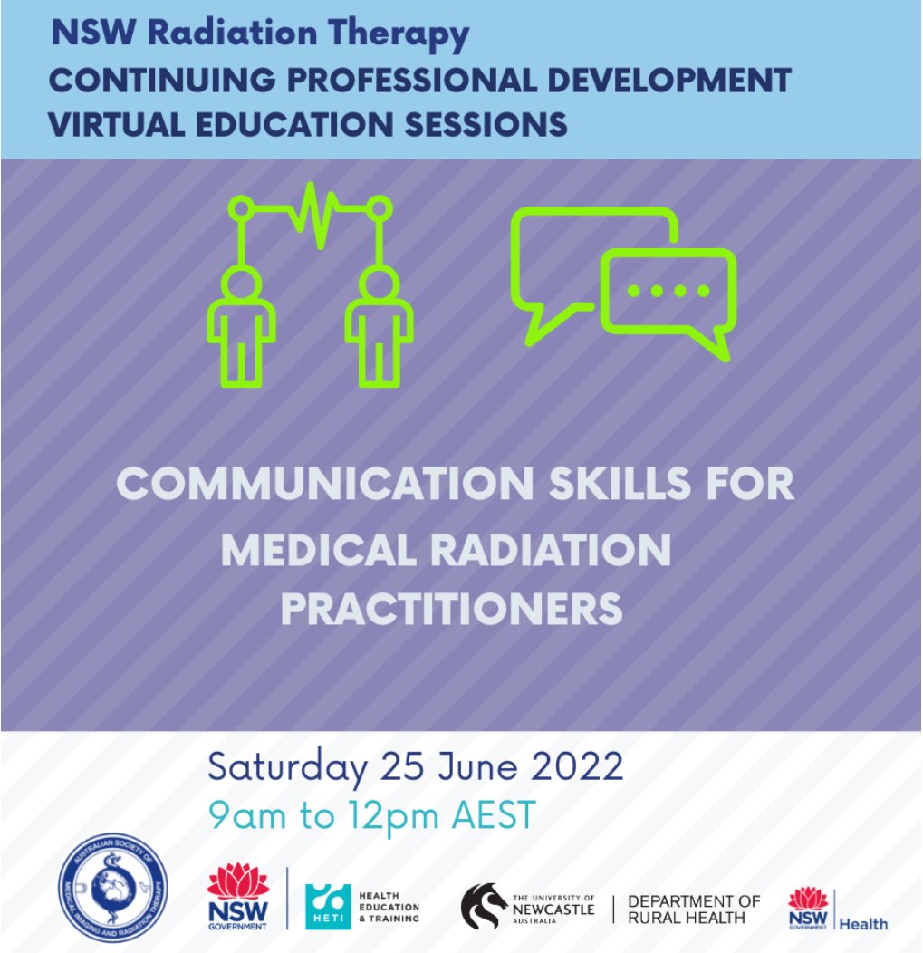 cherryagustin2's tweet photo. Join the next NSW @ASMIRTorg webinar “Communication Skills for Medical Radiation Practitioners”, Sat 25 June 9am Sydney. @Georgia_Halkett and team will explore how to elicit and respond to emotional cues of patients. $10 members/students. $20 non-members. https://t.co/cHIKUB8wUH https://t.co/O6omxY69Li