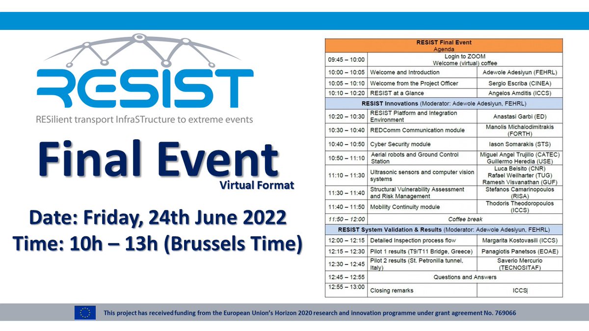 RESIST project (@project_resist) on Twitter photo The ๐๐๐๐๐๐ ๐ฉ๐ซ๐จ๐ฃ๐๐๐ญ is completing its scientific journey and invites you to participate in the ๐๐๐ก๐๐ ๐๐ฉ๐๐ก๐ง!
๐ป The event will be delivered in Virtual format and is free of charge, but registration is required.
๐ resistproject.eu/newsandevents/โฆ The ๐๐๐๐๐๐ ๐ฉ๐ซ๐จ๐ฃ๐๐๐ญ is completing its scientific journey and invites you to participate in the ๐๐๐ก๐๐ ๐๐ฉ๐๐ก๐ง!
๐ป The event will be delivered in Virtual format and is free of charge, but registration is required.
๐ resistproject.eu/newsandevents/โฆ