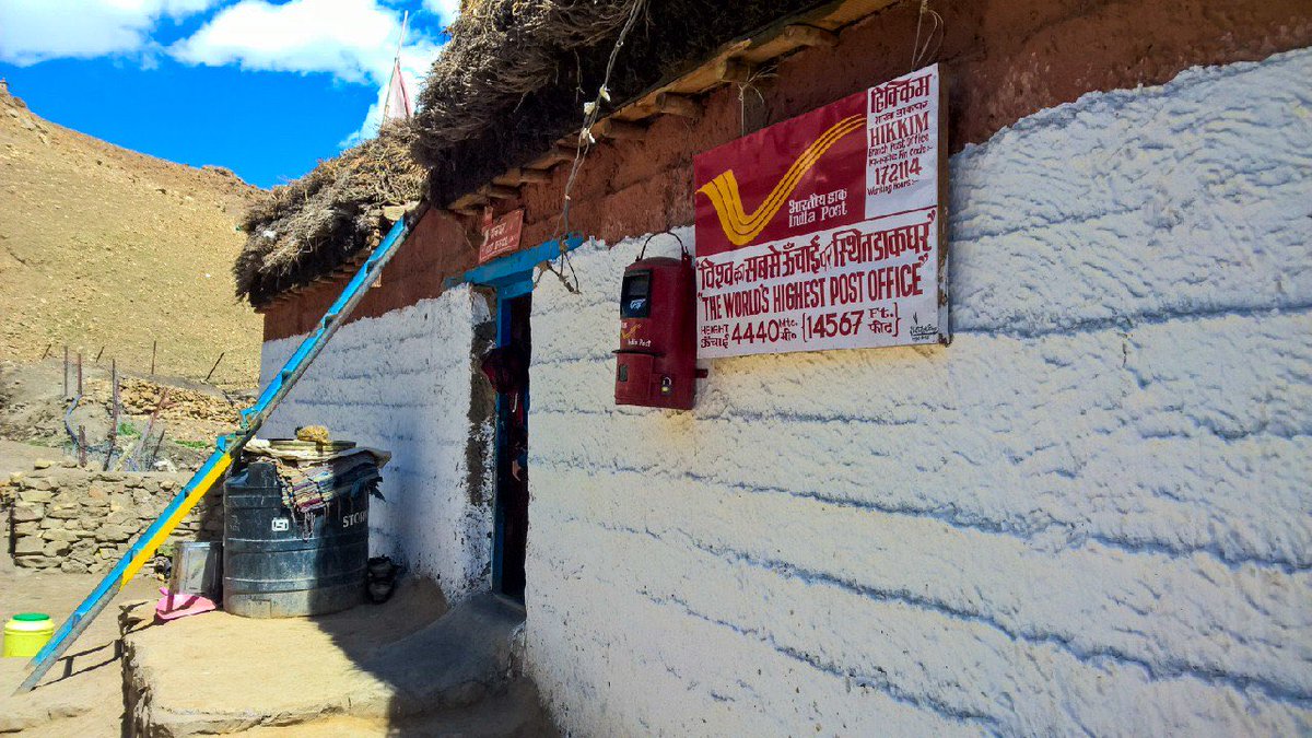 HPtourNtravel's tweet photo. World record setting highest altitude post office in the world π #himachal #hikim βπ½ https://t.co/YFAsxZa6wG