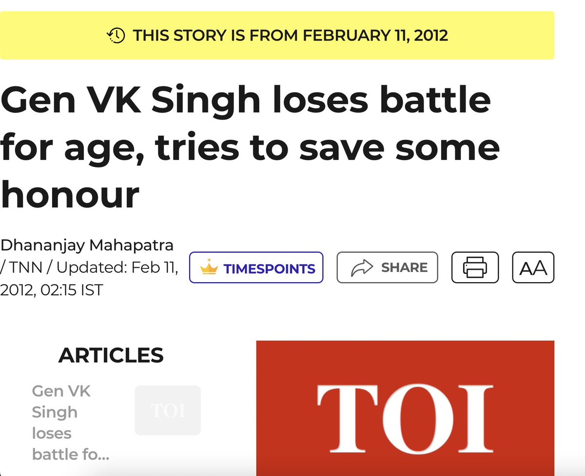 MahipalRathore's tweet photo. In 2012, weeks before his retirement, Gen. VK Singh pleaded in court to serve 1 more year saying his 'official' date of birth was wrong. SC rejected his appeal.

In 2022, he is pontificating on benefits of a pension less 4 year army job.
#Agnipath https://t.co/iCY7NN10sz