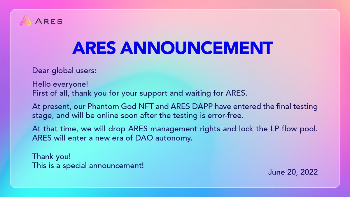 ARES___OS's tweet image. #ARES Latest Announcements🔈🔈
👏👏Phantom God NFT, entering final testing phase

#ARESEcology #ARESDAO #Metaverse 
📲📲ARES Dapp, soon to be open to the world
🌎🌍Thank you for your support and waiting!
⬇️⬇️
aresmeta.org