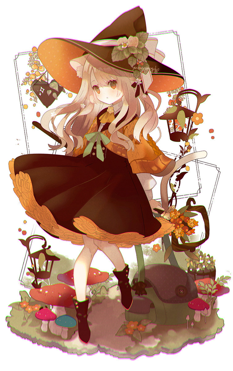 1girl hat animal ears solo mushroom witch hat long hair  illustration images