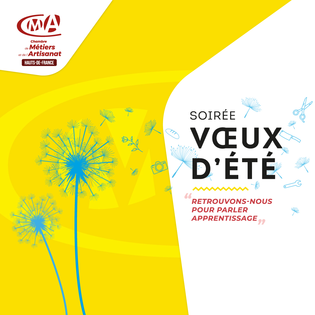 CMA_HdF's tweet photo. 📣 #Artisanes, #artisans, retrouvons-nous pour parler d’ #apprentissage !🙋♀️🙋♂️Votre #CMAHdF vous invite pour un instant convivial et chaleureux à l'occasion des soirées de #vœux d'été ! Inscrivez-vous 👇https://t.co/DwEaCbh4gi https://t.co/f6a5GzoNoo