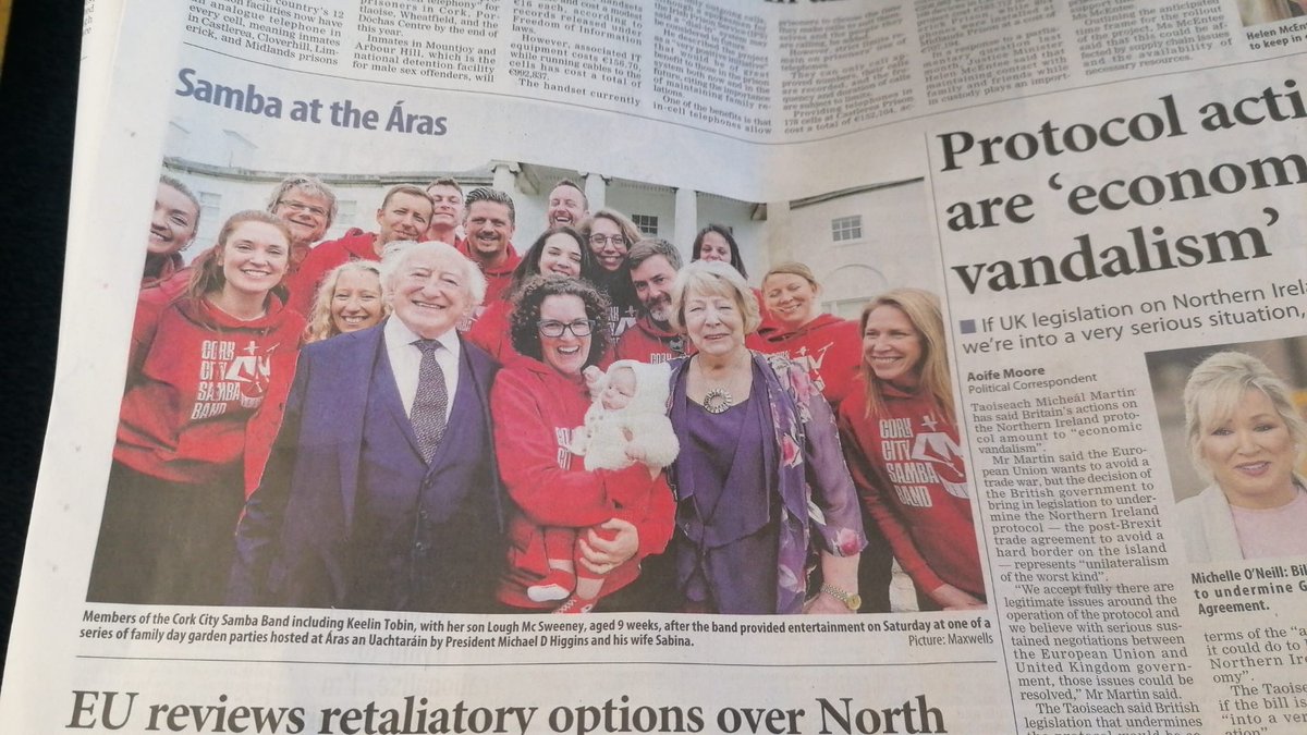 Brilliant pic with <a href="/PresidentIRL/">President of Ireland</a> in the paper this morning. Our second week in a row in the <a href="/irishexaminer/">Irish Examiner</a> after the craic with <a href="/JohnBishop100/">John Bishop</a> in <a href="/LATMofficial/">LATMofficial</a>
😂
BTW we'll be playing the <a href="/CorkMidsummer/">Cork Midsummer Festival</a> parade tomo, Tues 21 Jun on Oliver Plunkett Street 7-8pm.
