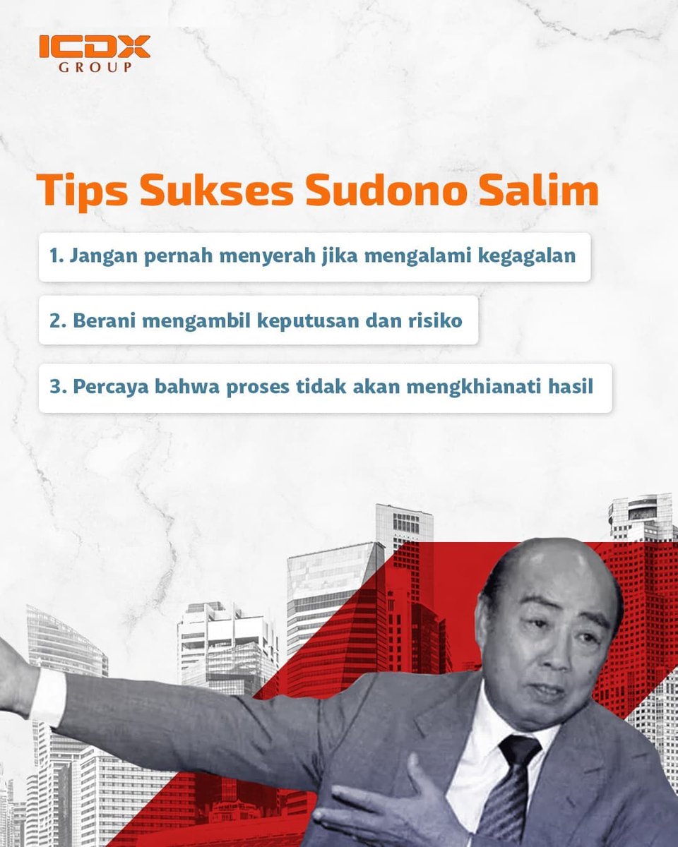 ICDXgroup's tweet photo. Dari gelandangan jadi konglomerat? Apapun profesi Anda, petik tips sukses dari Sudono Salim berikut ini. Swipe👉
#BursaMasaKini #GoTrading https://t.co/26h3s2rQsX