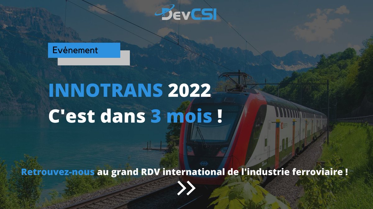 [#Event] Après une annulation en raison de la #pandémie de #covid19, #Innotrans 🚄 est de retour ! Et c'est dans 3 mois ! Nous aurons le plaisir d'y exposer de nouveau notre savoir-faire de plus de 13 ans d'expérience dans la #digitalisation #ferroviaire.

#salon <a href="/InnoTrans/">InnoTrans</a>