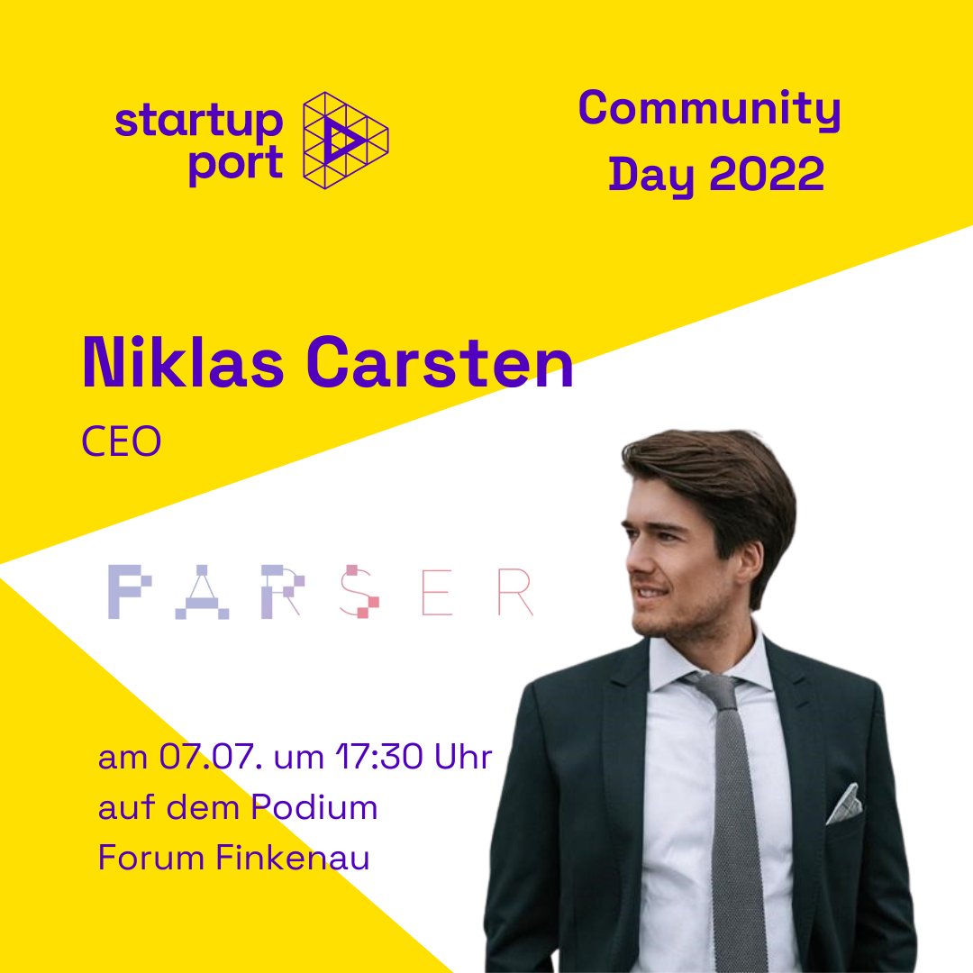 startupport_alt's tweet photo. #SPCD22 7.7. um 17:30 als Moderator:
Niklas Carsten von PARSER zum Thema "Entern oder kentern - Herausforderungen für Gründungen aus der Wissenschaft"
Wir freuen uns auf deinen Beitrag!
Tickets: https://t.co/rVgaqtjw11 https://t.co/e9933RApLL