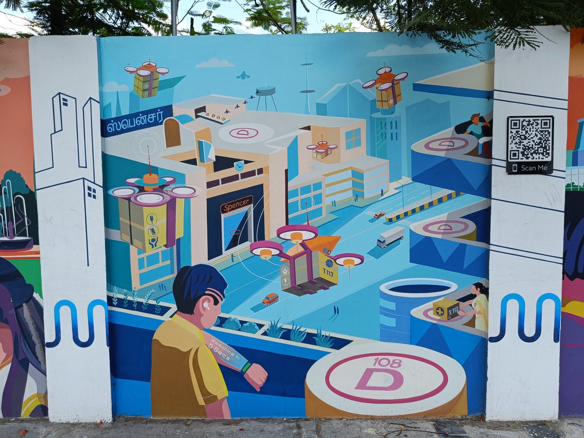 sowmiyashok's tweet photo. If you scan the QR code next to it, it shows you similar public art panels from cities across the world :) https://t.co/B4q06Q7xnE