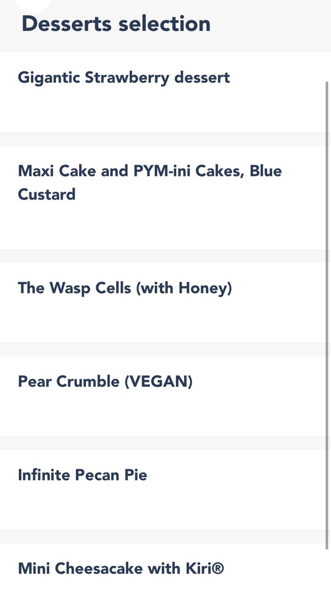 DLPReport's tweet photo. 🍽 PYM Kitchen at Avengers Campus Paris will be priced at €42 for all you can eat buffet with a selection of appetizers, mains and desserts. Here’s the menu! https://t.co/CwUARDfLxs