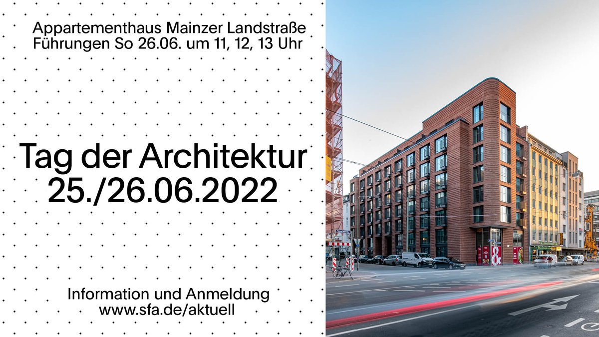 Dieses Wochenende ist wieder #TagderArchitektur – wir freuen uns, in diesem Jahr mit gleich vier Projekten vertreten zu sein. Eines davon ist unser Appartementhaus in der Mainzer Landstraße.

Projektübersicht &amp; Anmeldung: bit.ly/3y19WAL