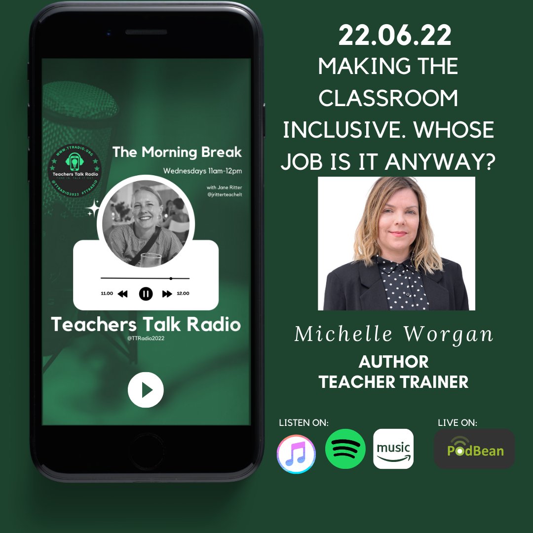 This week I'm talking with @michelleworgan. Join us to get Michelle's advice for making the classroom inclusive and hear about her inclusive pedagogies framework.
Michelle is an ELT materials writer specialising in primary education.
#ttradio2022 #inclusion #pedagogy #primaryelt
