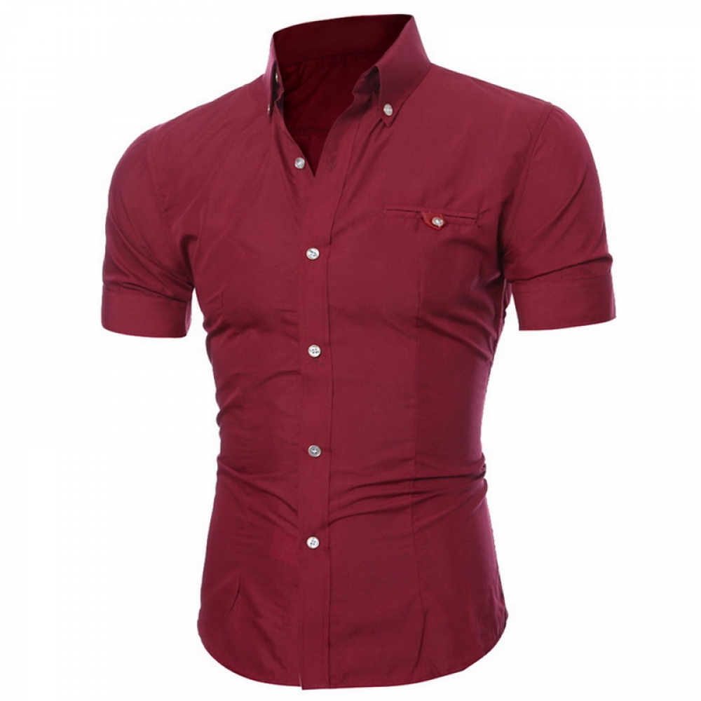 #mensuit Oeak Mens Short Sleeve Shirt 2019 New Summer Fashion Sexy V-Neck Solid Color Buttons Casual Breatnable Comfortable Tops