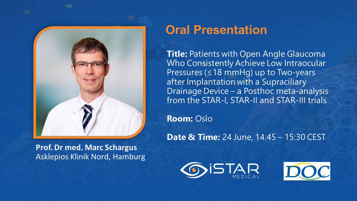 iSTARMed's tweet photo. At the #DOC2022, Prof. Dr med. Marc Schargus will present a meta-analysis from the STAR-I, II, III, trials on patients with open-angle #glaucoma implanted with #MINIject.

More here: https://t.co/ckN6Cy3Vbh

#MIGS https://t.co/N5Ug1LSt43