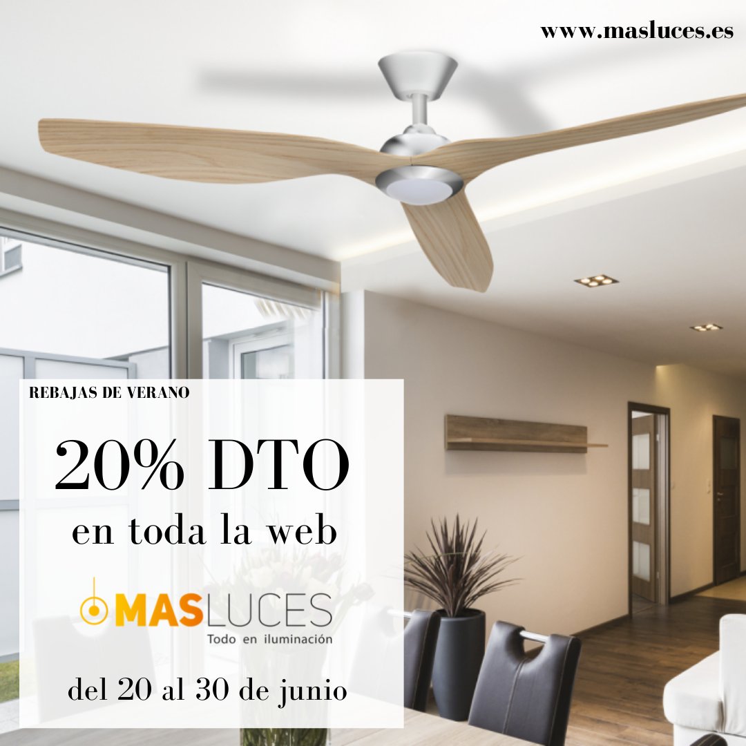 ¡No pases calor este verano! Todas las lámparas de Mas Luces, incluido los ventiladores de techo tienen un 20% de dto hasta el 30 de junio.

masluces.es/lamparas-ilumi…

#rebajasdeverano #verano2022 #rebajas #rebajashogar #decoracion #decoraciondelhogar