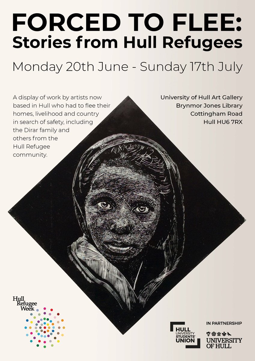HullUni_Library's tweet photo. Today sees the opening of our new exhibition, Forced To Flee, as part of the Hull Refugee week. This exhibition will explore the theme of "healing" through art, creativity &amp; conversations. Gallery &amp; Exhibition opening times ➡️ https://t.co/GgzOEBTGyU https://t.co/kVbOXnF30Y
