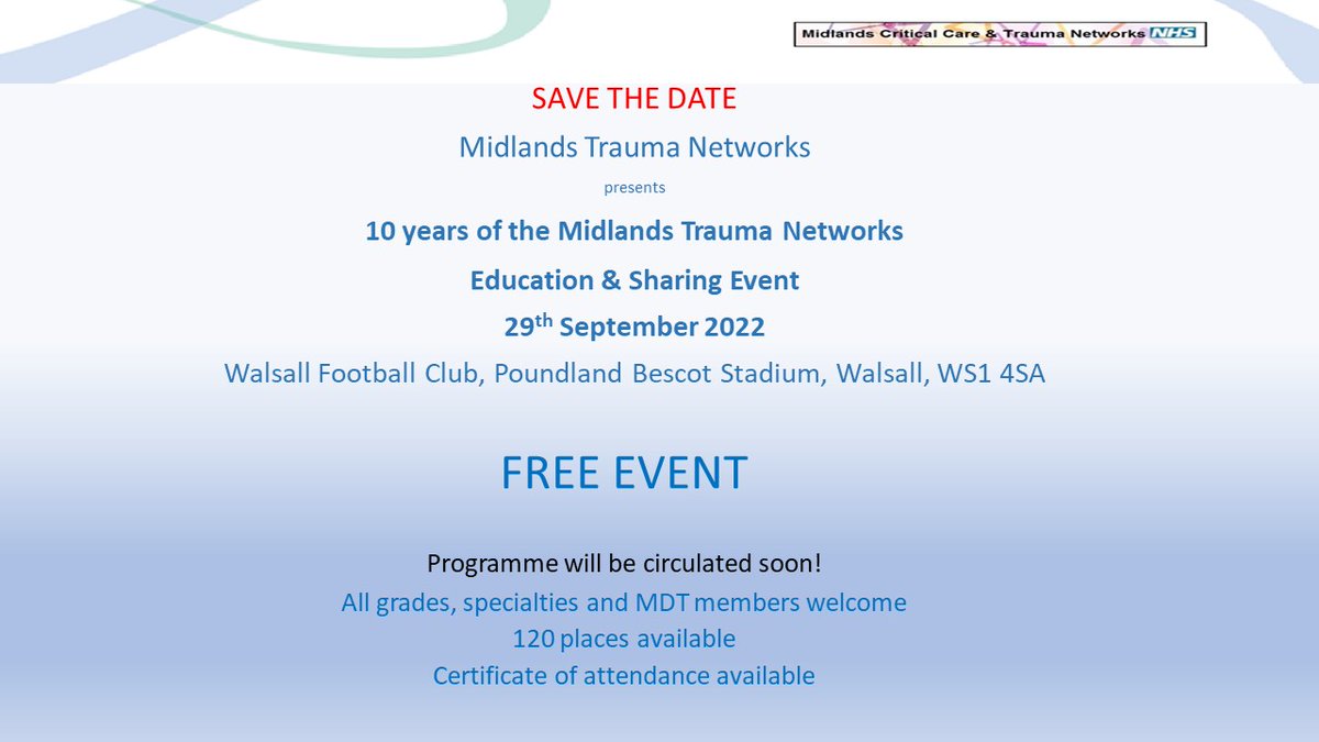 Our first face to face event since the Pandemic.  Open to staff in our region only. Register via our website.  mcctn.org.uk/10-years-of-th…