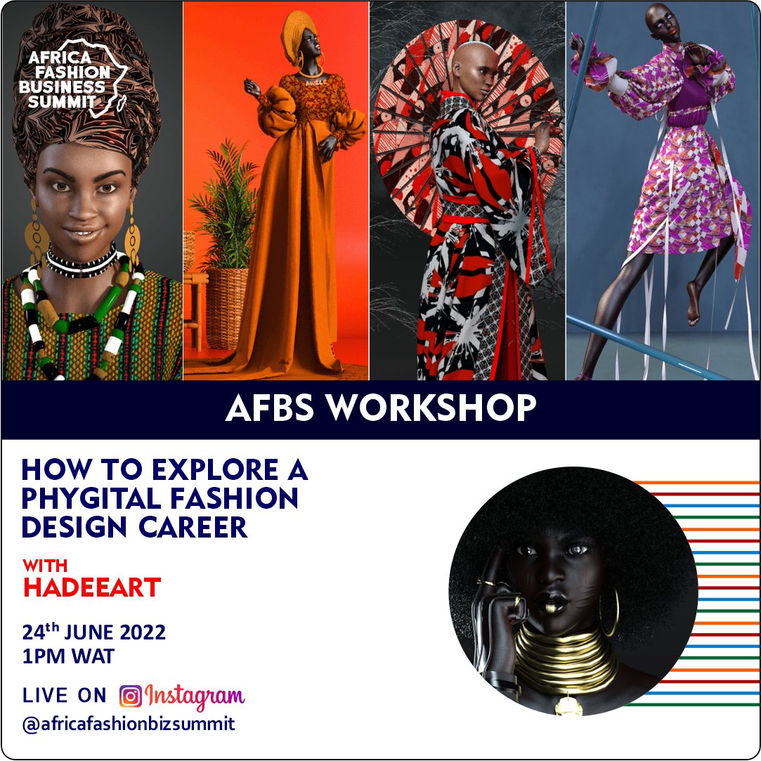 AfricaFashionBS's tweet photo. Workshop on #AFBS
How to Pursue a Career in Phygital Fashion Design with #HADEEART @hadeeart
Date: June 24, 2022
Time: 1 PM WAT
#instagram LIVE
More information is available at @fricafashionbizsummit follow now!
#africanfashion #madeinafrica #afrikanankara #fashiondesign https://t.co/N0AX0txzxZ