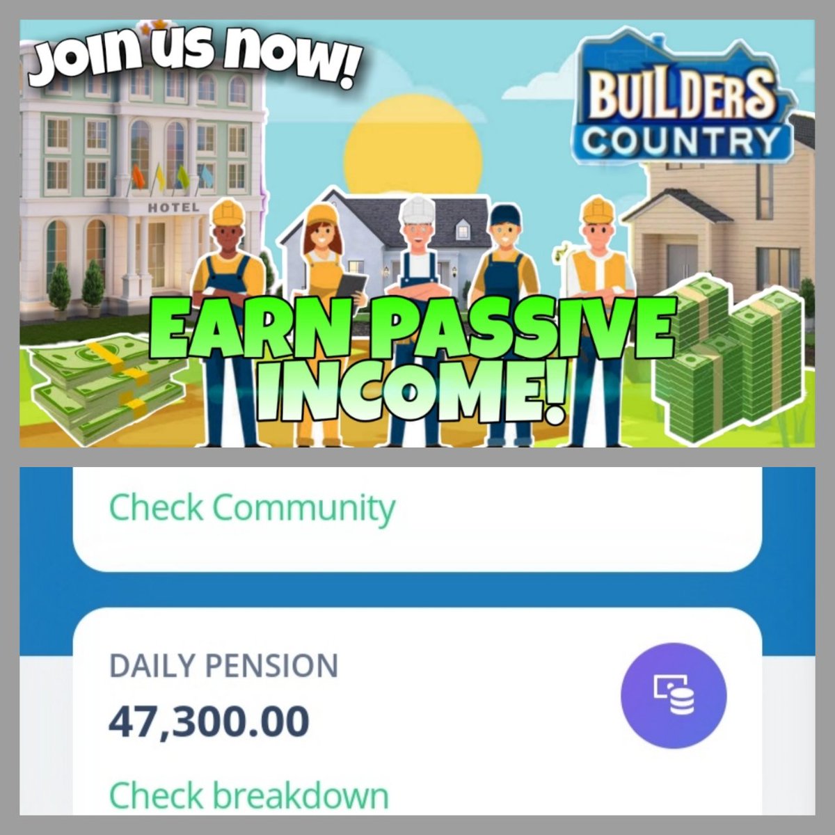 LET'S EARN PASSIVE INCOME TOGETHER!! 💵💰

BUILDERS COUNTRY: 🏫
A new Build-to-Earn Citizenship NFT Game that lets you build, earn, and have FUN! 

REGISTER HERE! ⬇️
builderscountry.com/construct/root…

Website: builderscountry.com 
#bcash #bcountry #Build2Earn