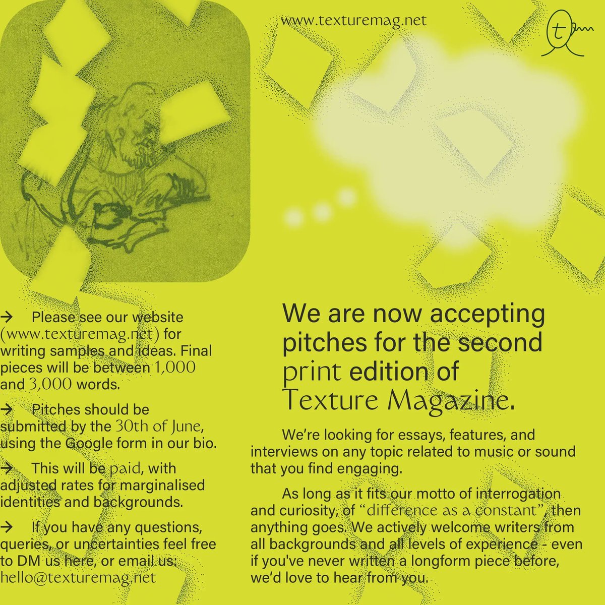 TextureMag's tweet image. 𝙒𝙍𝙄𝙏𝙀 𝙁𝙊𝙍 𝙏𝙀𝙓𝙏𝙐𝙍𝙀 𝙈𝘼𝙂𝘼𝙕𝙄𝙉𝙀 𝙄𝙎𝙎𝙐𝙀 #2

Pitches to be submitted by the 30th June!

This is a paid opportunity - all details in the post. We're so excited to hear from you &amp;lt;3

buff.ly/3Ou4s6C

✨🌱📡

~