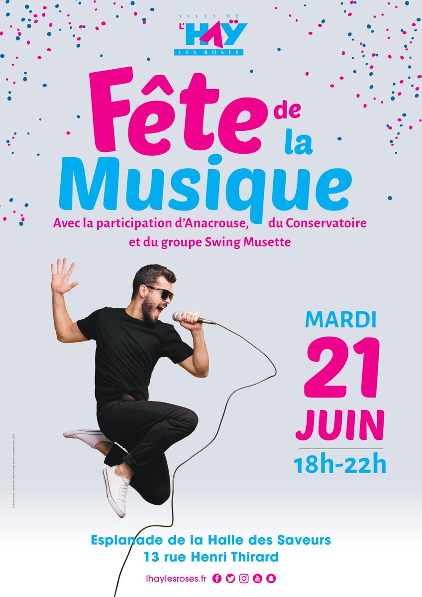 LHay_les_Roses's tweet photo. Rendez-vous demain pour la Fête de la musique ! Au programme du rock avec Anacrouse, de la musique actuelle revisitée par le Conservatoire puis une ambiance guinguette-jazz par Captain Java !
 Mardi 21 juin à partir de 18h
📍 Halle des Saveurs, 13 rue Henri Thirard https://t.co/WOYhF9INYc