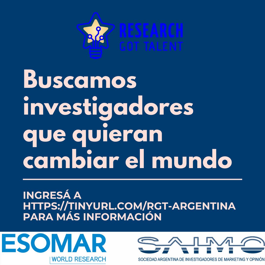 Saimo_org's tweet photo. @ESOMAR + #SAIMO ➡ Research Got Talent es una competencia internacional que todos los años reúne a los mejores jóvenes talentos del mundo de insights, promoviendo la generación de datos,investigaciones y conocimientos al servicio de importantes desafíos sociales...⬇ https://t.co/OO0r9G5EhI