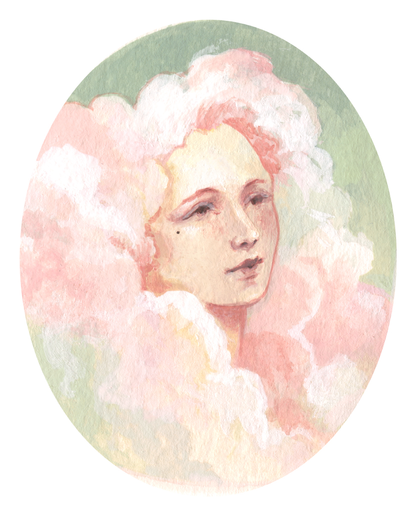 solo 1girl mole mole under eye pink hair painting (medium) portrait  illustration images