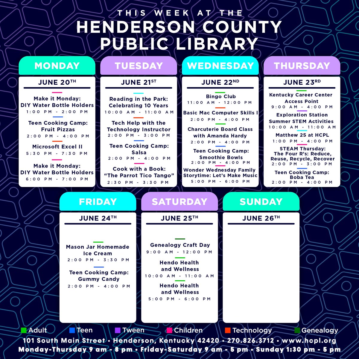 hcplky's tweet photo. We've got another exciting week planned here at the library, and there is something for everyone! We're making a lot of tasty treats this week for Summer Reading, so be sure to stop by and check out what's cooking! 😋 https://t.co/YjeykNACbE