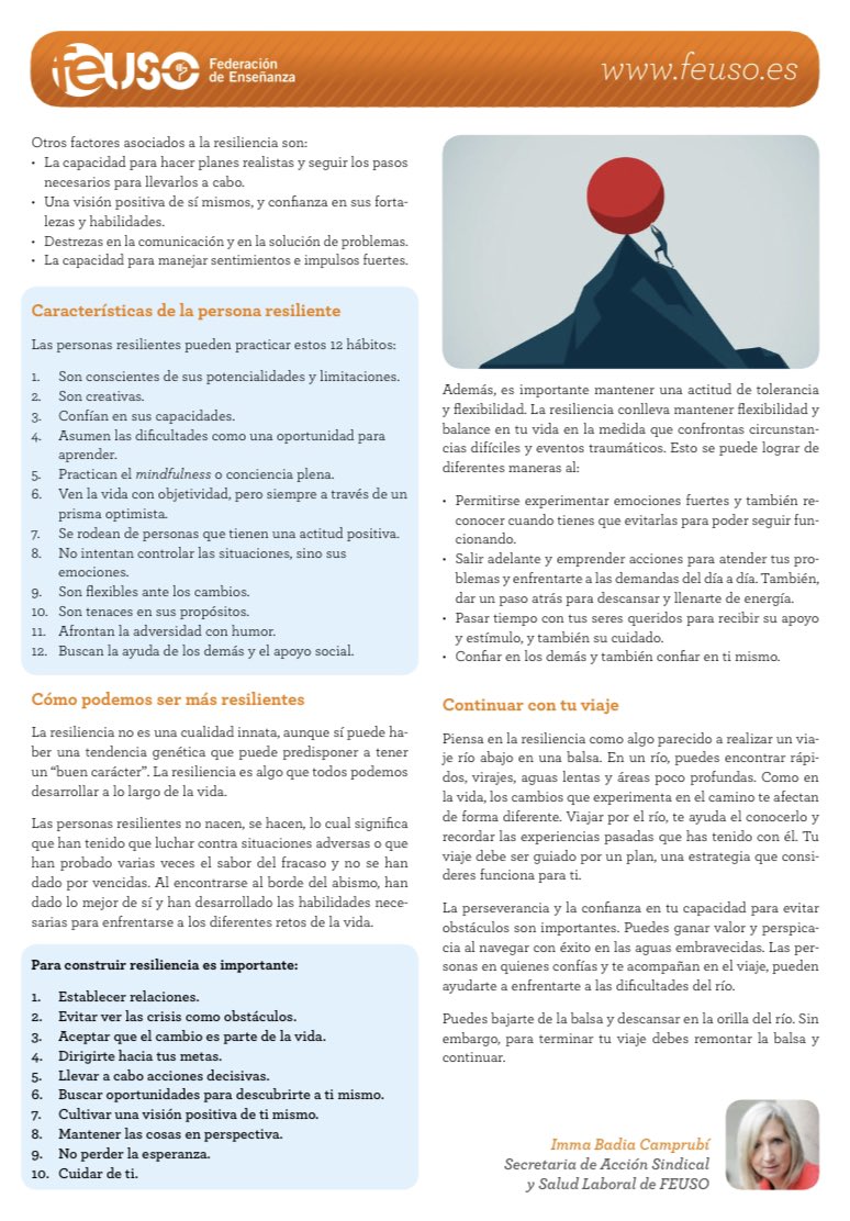 f_ense_uso's tweet photo. 📣 RESILIENCIA O LA CAPACIDAD DE SUPERACIÓN. Nuevo boletín de #saludlaboral editado por @f_ense_uso #resiliencia @USOConfe https://t.co/ba2X1KVoh9