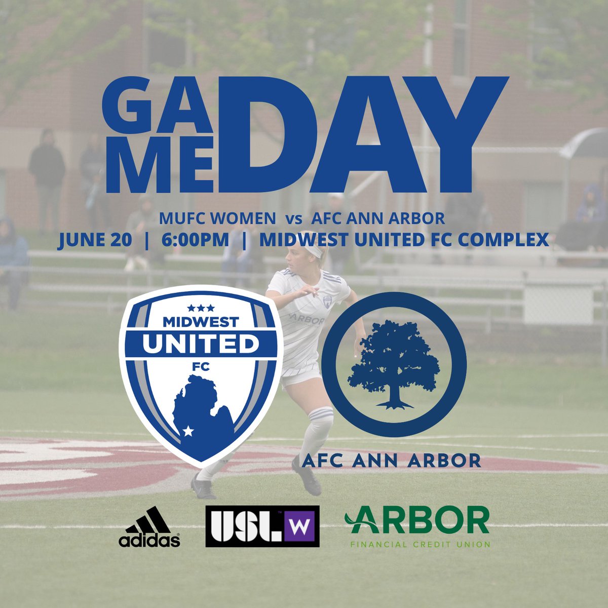 mufcusl's tweet photo. It’s GAME DAY, United! Our women’s team hosts AFC Ann Arbor at 6:00pm! Let’s go, Midwest! 🔵
#MidwestUnitedFC #WeAreUnited #USLW #MIDvANN https://t.co/7BOptGeVf1