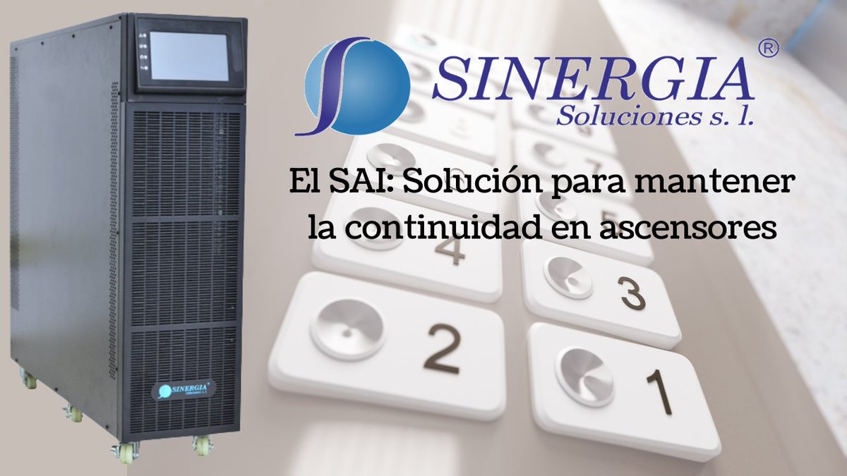Con <a href="/Sinergia_SL/">Sinergia Soluciones</a>  podrás asegurar ascensores y ascensores de carga con el #SAI adecuado
El SAI se hace cargo de la fuente de energía eléctrica, dando mayor protección y seguridad
linkedin.com/pulse/el-sai-s…
#Sinergia #Ascensores #Apagón #Protección #EquipoTécnico #Seguridad #SAI #UPS