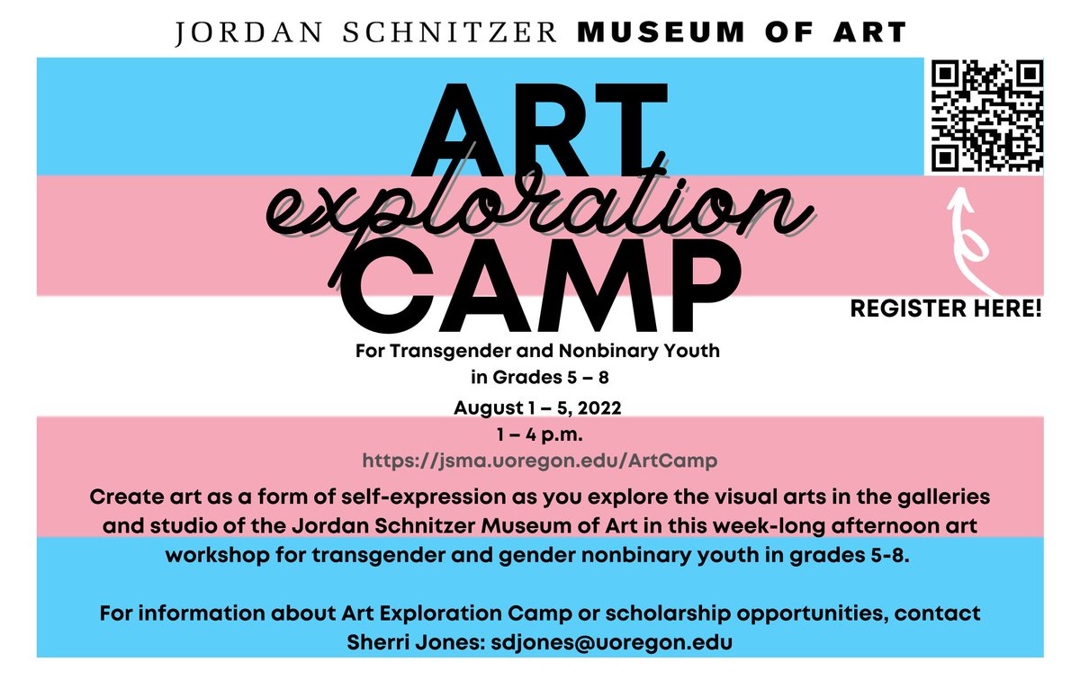 jsmauo's tweet photo. We're still accepting registrations for our summer experience, Art Exploration Camp, for transgender and nonbinary youth.
August 1-5, 1-4 pm
Grade 5-8
Contact Sherri Jones at sdjones@uoregon.edu for more details.
#summerartcamp #transyouth #nonbinaryyouth https://t.co/X7bLiXBQeM