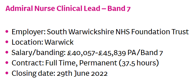 <a href="/NursesAdmiral/">AdmiralNurses@SWFT</a> are awaiting their new clinical lead to strengthen admiral nursing in acute care, and develop links with community services at a new time for healthcare in Warwickshire. <a href="/nhsswft/">@nhsswft</a> <a href="/DementiaUK/">Dementia UK</a> <a href="/WyeValleyNHS/">Wye Valley NHS Trust</a> <a href="/GEHNHSnews/">George Eliot Hospital NHS Trust</a> Apply now at jobs.swft.nhs.uk/job/v4297751