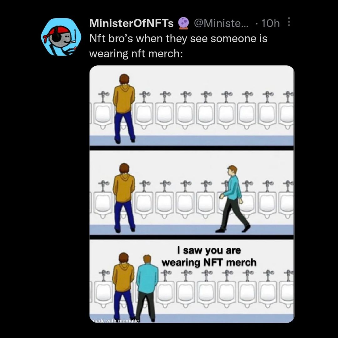 Web3ify_'s tweet photo. 😂😂#NFTCommunity #NFTMarketplace #NFTartist #NFTCollection #NFTWomenUNITE #NFTWhitelist #NFTGame #NFTs #NFTinvestor #NFTMint #nftmemes #nftmeme https://t.co/cyA9DnHbgQ