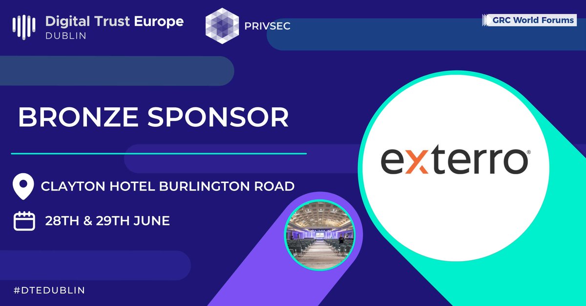 RISK_events's tweet photo. 📢 We’re delighted to announce @Exterro as a Bronze Sponsor for PrivSec World Forum Dublin at Digital Trust Europe on 28-29 June 2022
Meet Exterro and thousands of industry professionals at #PrivSecWF Dublin: https://t.co/4A0EnJt5Fb
#Privacy #DataProtection #Security #DTEDublin https://t.co/8j0THD0egg