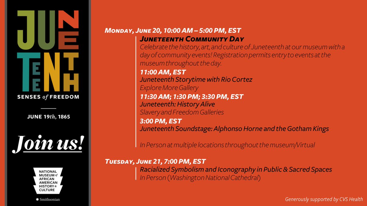 NMAAHC's tweet photo. This week at our museum, bring your little ones along today for story time and craft-making activities, historical presentations about the experience of Emancipation, an immersive #Juneteenth jazz experience for the whole family, &amp; more! RSVP: https://t.co/sRcHdGN6ci https://t.co/wUpNB5YA2W